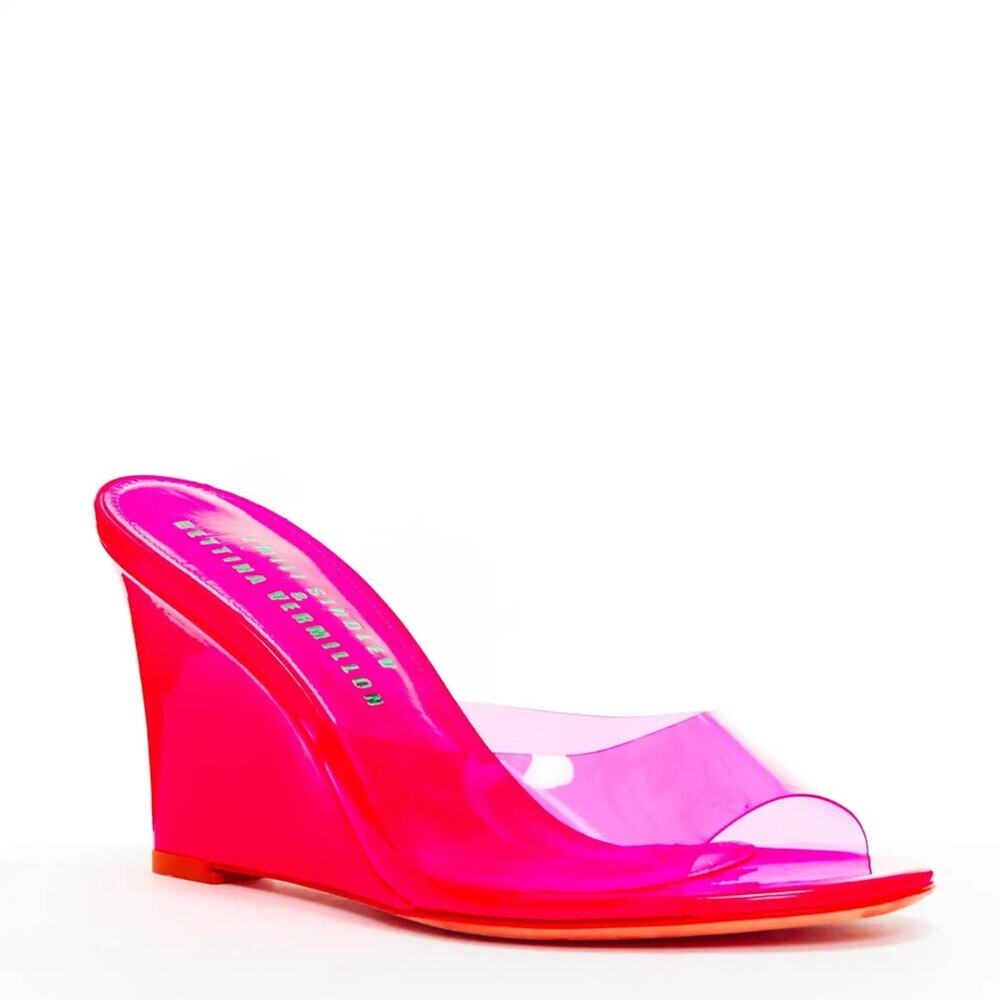 Emili Sindlev x Bettina Vermillon Britney Neon Pink PVC Wedge Mules Size 10